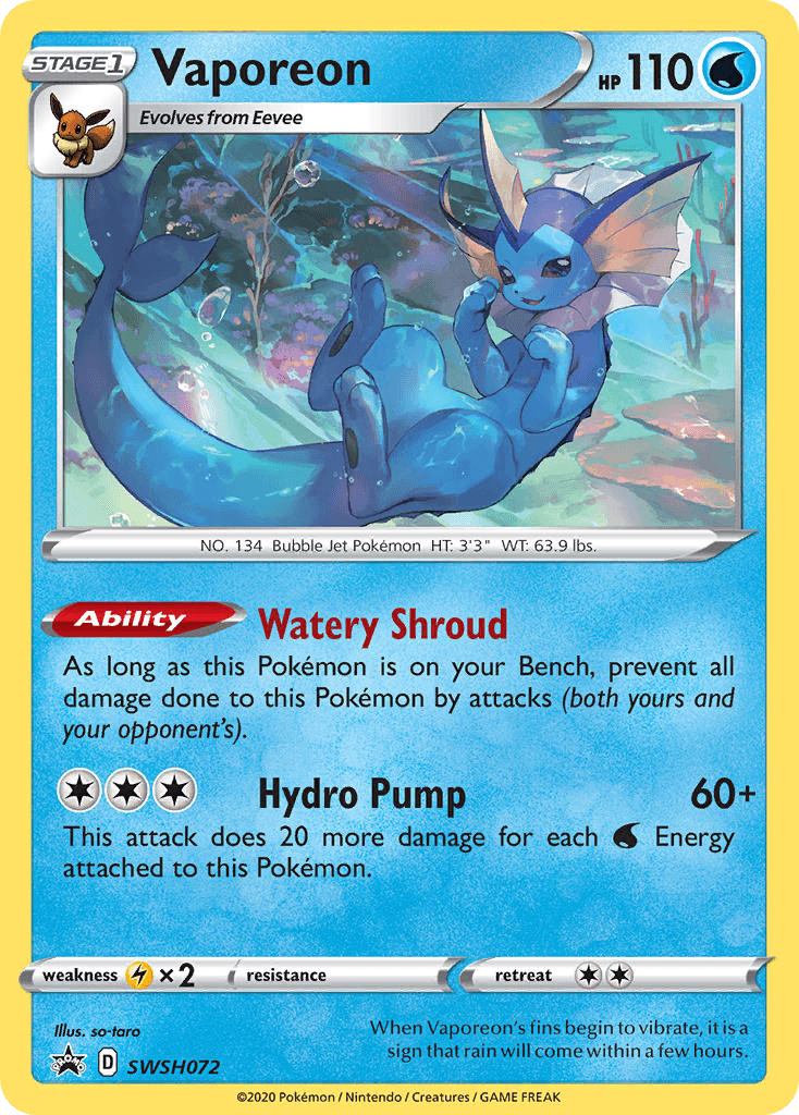 Vaporeon, carta SWSH072 de SWSH Black Star Promos