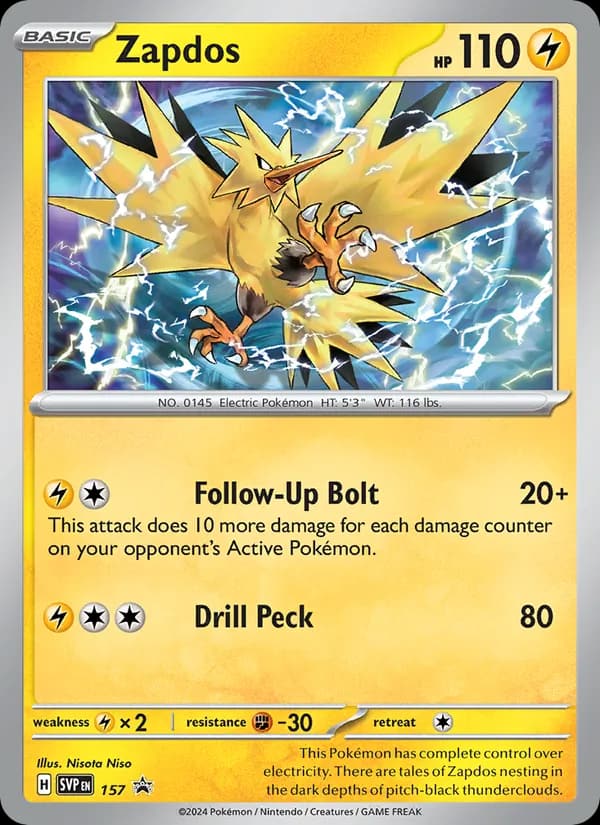 Zapdos, carta 157 de SVP Black Star Promos