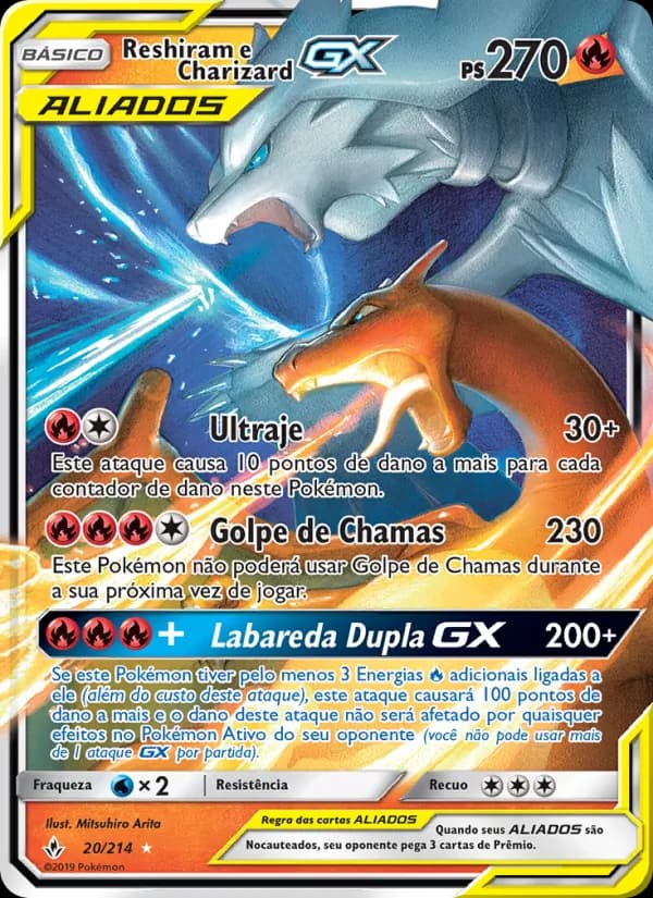 Reshiram e Charizard GX, carta 20 de Elos Inquebráveis