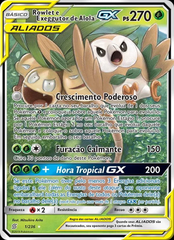 Rowlet e Exeggutor de Alola GX, carta 1 de Sintonia Mental 