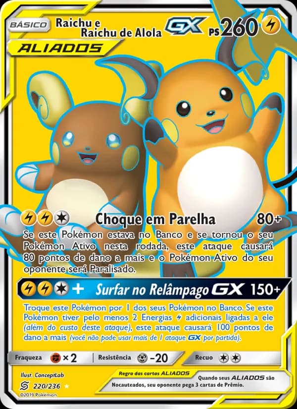 Raichu e Raichu de Alola GX, carta 220 de Sintonia Mental 