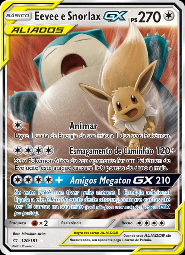 Eevee e Snorlax GX, carta 120 de União de Aliados