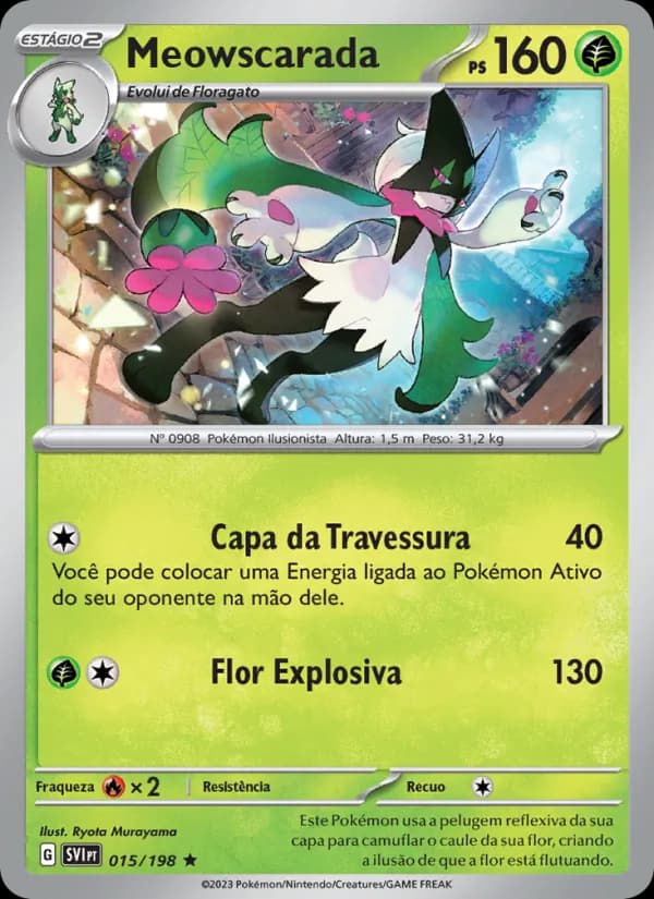 Meowscarada, carta 015 de Escarlate e Violeta