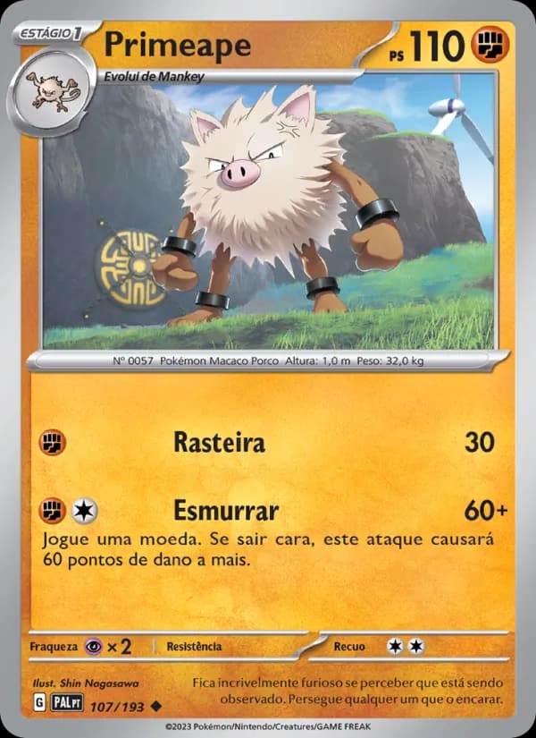 Primeape, carta 107 de Evoluções em Paldea