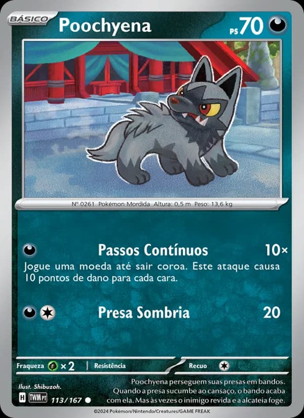 Poochyena, carta 113 de Máscaras do Crepúsculo