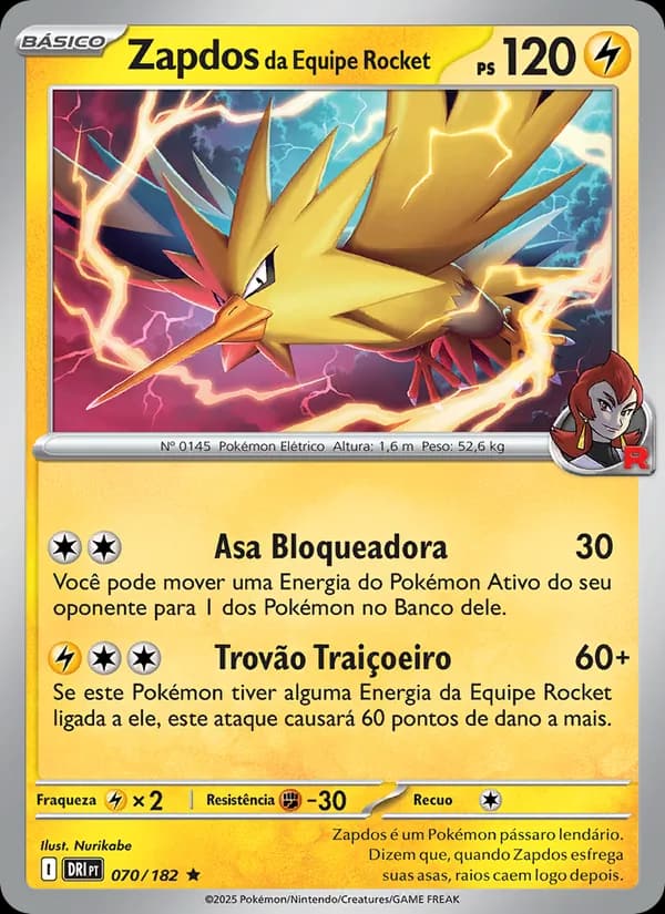 Zapdos da Equipe Rocket, carta 070 de Rivais Predestinados