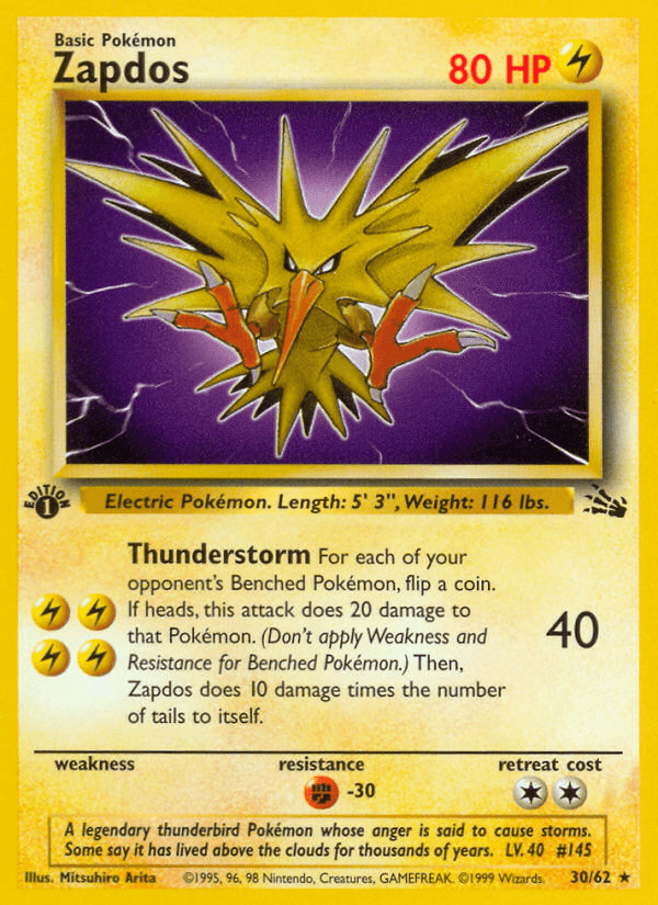 Zapdos, carta 30 de Fossil