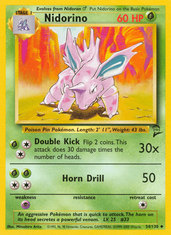 Nidorino, carta 54 de Base Set 2
