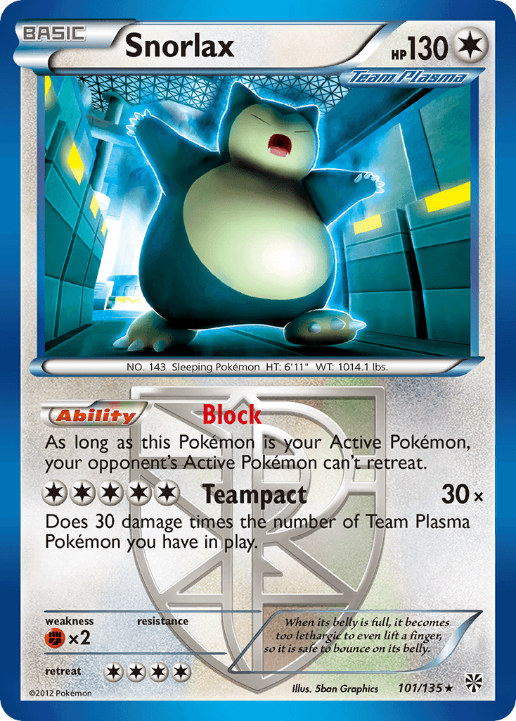 Snorlax, carta 101 de Plasma Storm