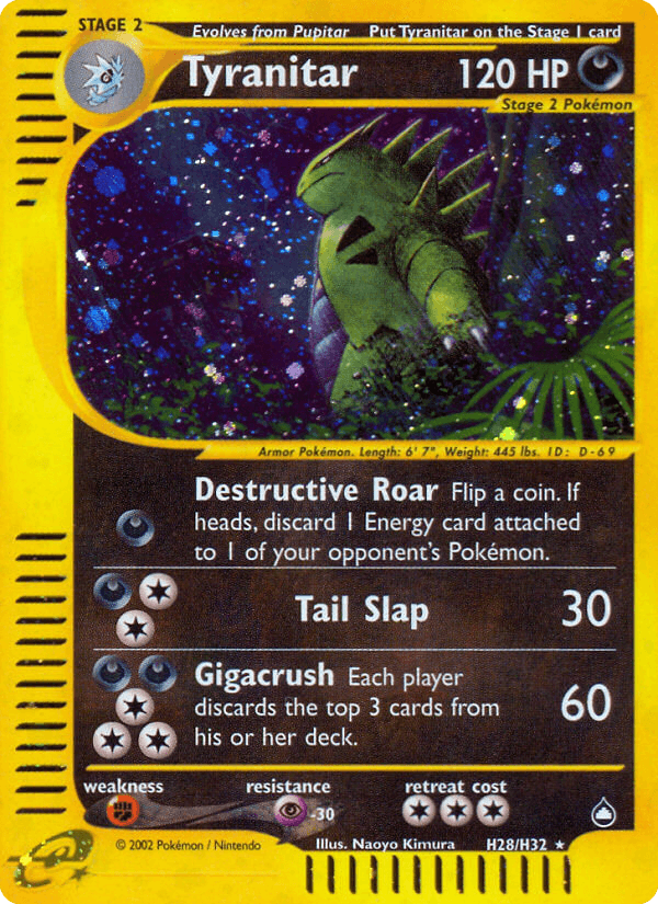 Tyranitar, carta H28 de Aquapolis