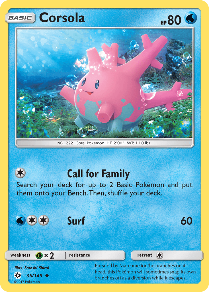 Corsola, carta 36 de Sun & Moon