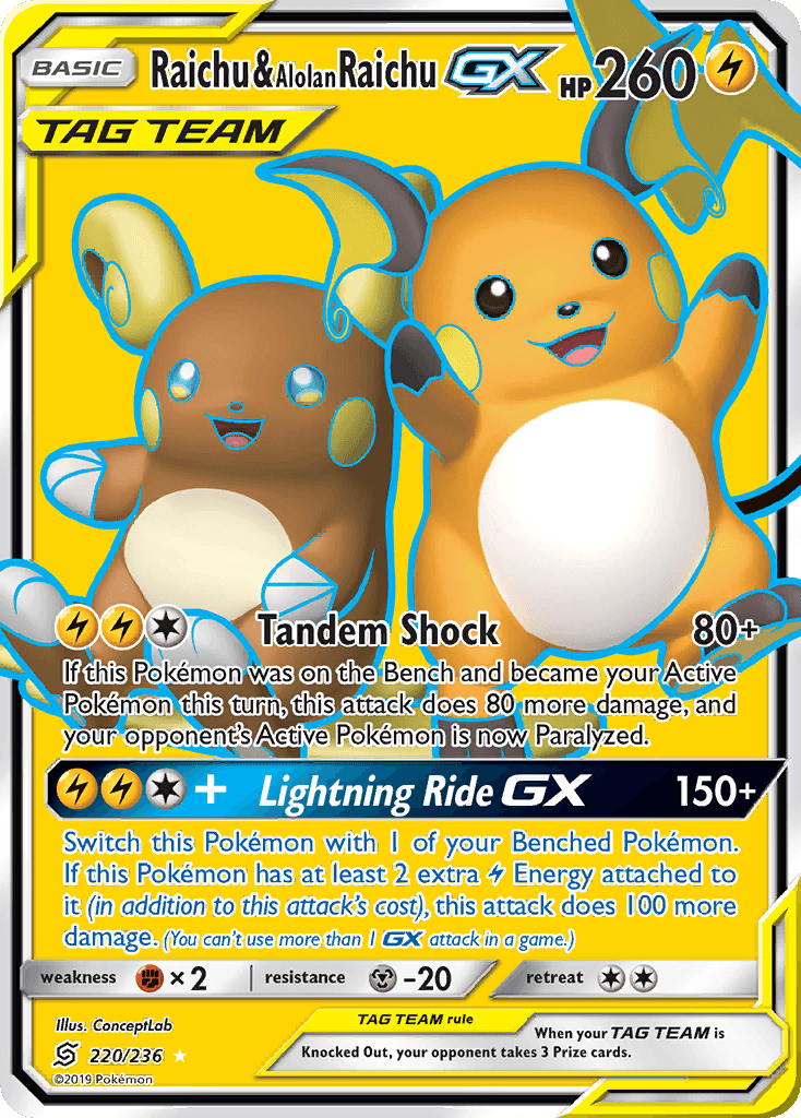 Raichu & Alolan Raichu GX, carta 220 de Unified Minds