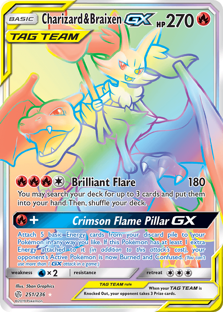 Charizard & Braixen GX, carta 251 de Cosmic Eclipse
