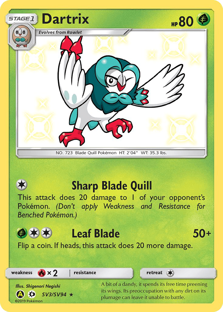 Dartrix, carta SV3 de Hidden Fates Shiny Vault