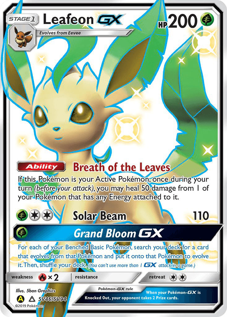 Leafeon-GX, carta SV46 de Hidden Fates Shiny Vault