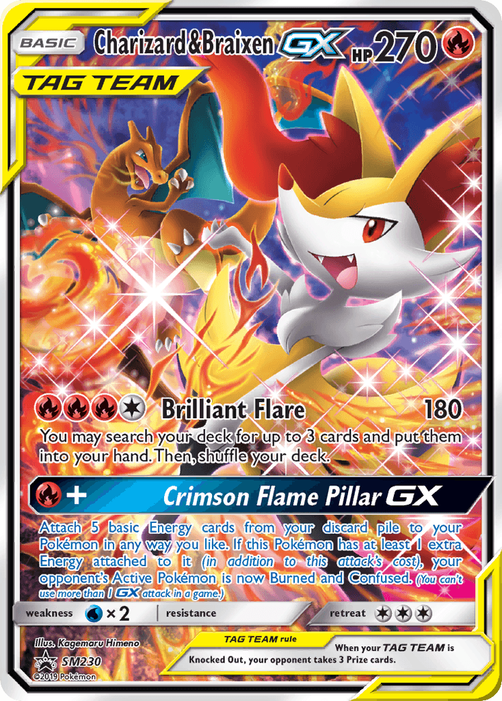 Charizard & Braixen GX, carta SM230 de SM Black Star Promos