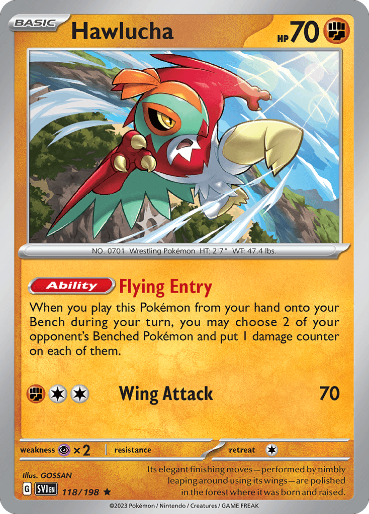 Hawlucha, carta 118 de Scarlet & Violet
