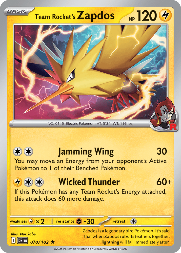 Team Rocket's Zapdos, carta 070 de Destined Rivals