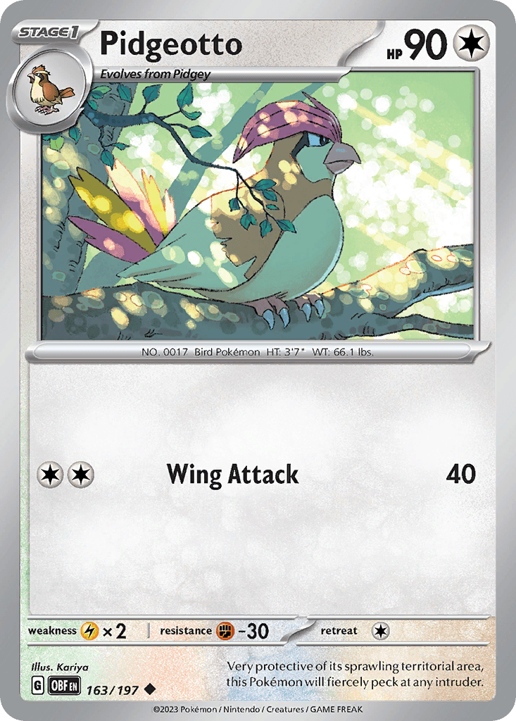 Pidgeotto, carta 163 de Obsidian Flames