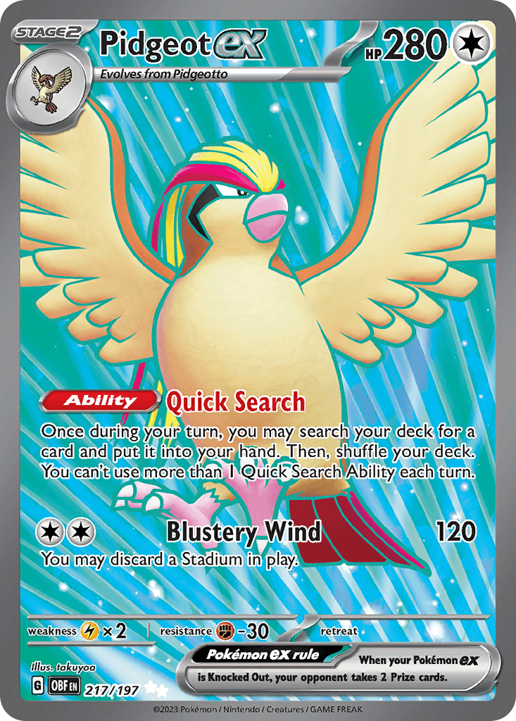 Pidgeot ex, carta 217 de Obsidian Flames