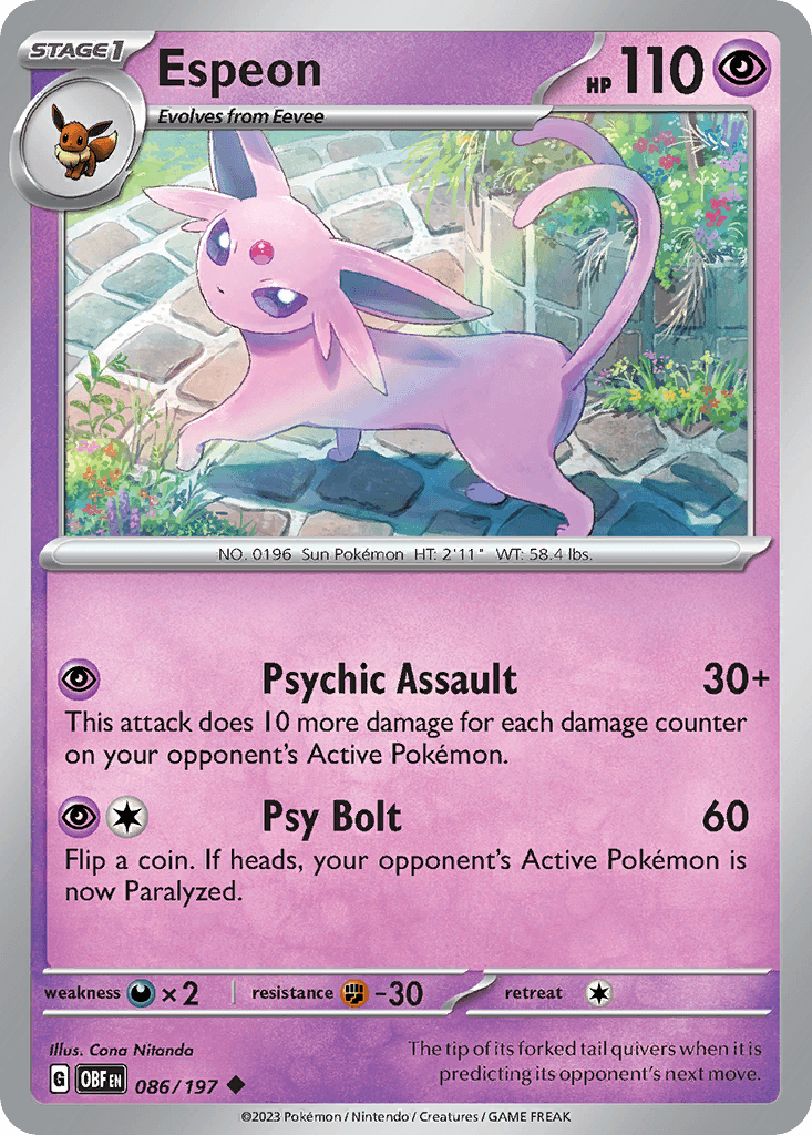 Espeon, carta 086 de Obsidian Flames