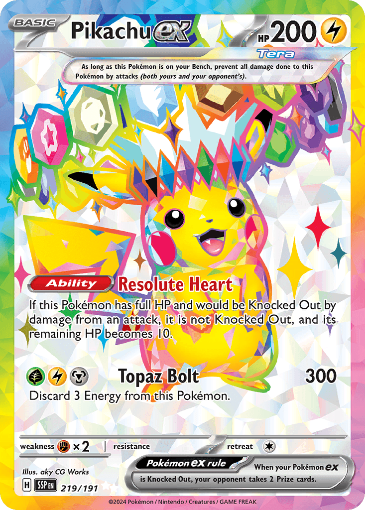 Pikachu ex, carta 219 de Surging Sparks