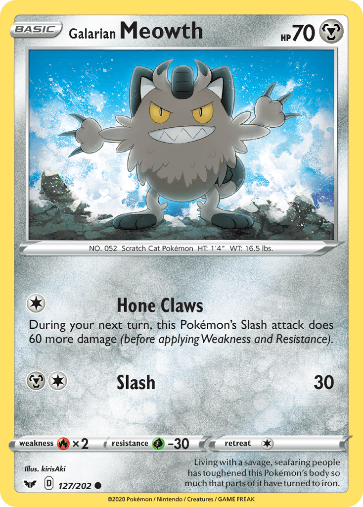 Galarian Meowth, carta 127 de Sword & Shield