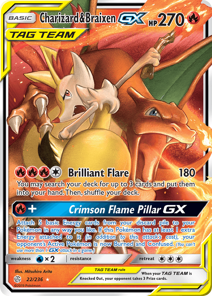 Charizard & Braixen GX, carta 22 de Cosmic Eclipse