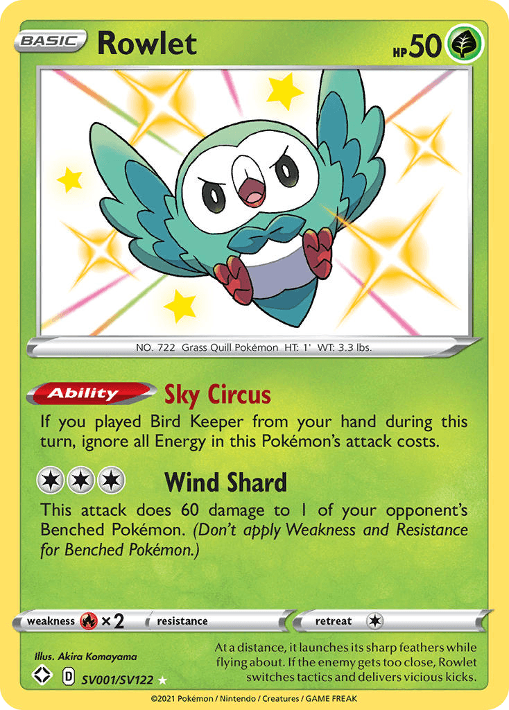 Rowlet, carta SV001 de Shining Fates Shiny Vault