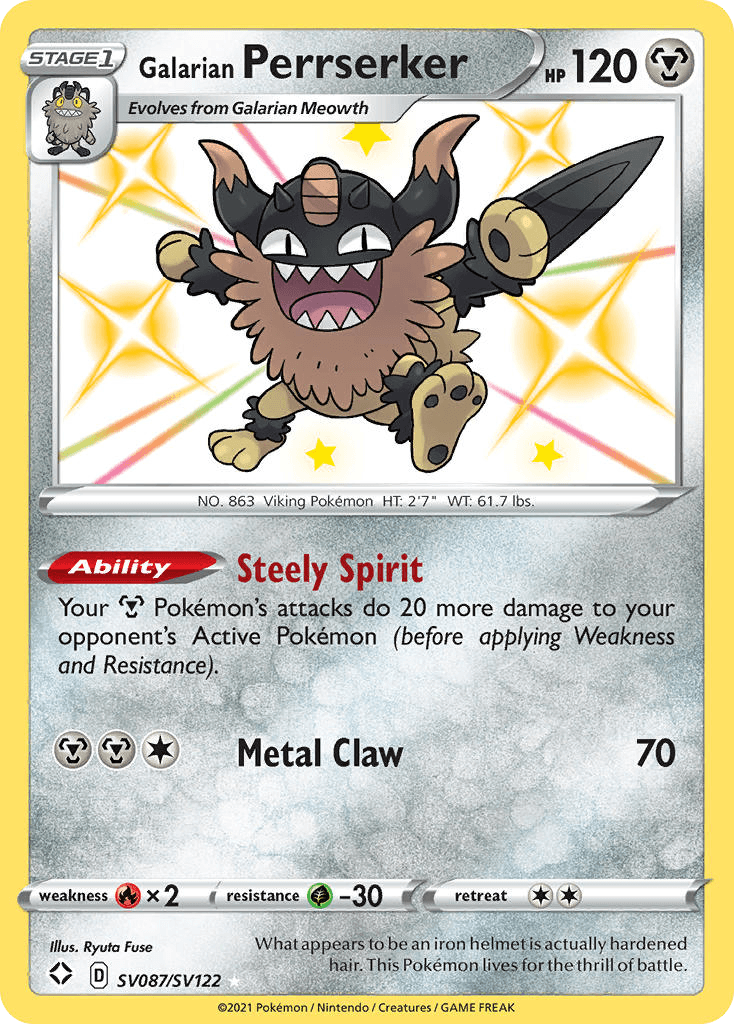 Galarian Perrserker, carta SV087 de Shining Fates Shiny Vault